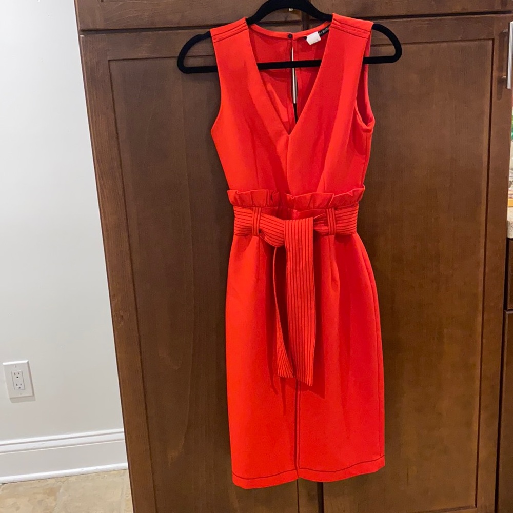 Red pencil dress with belt